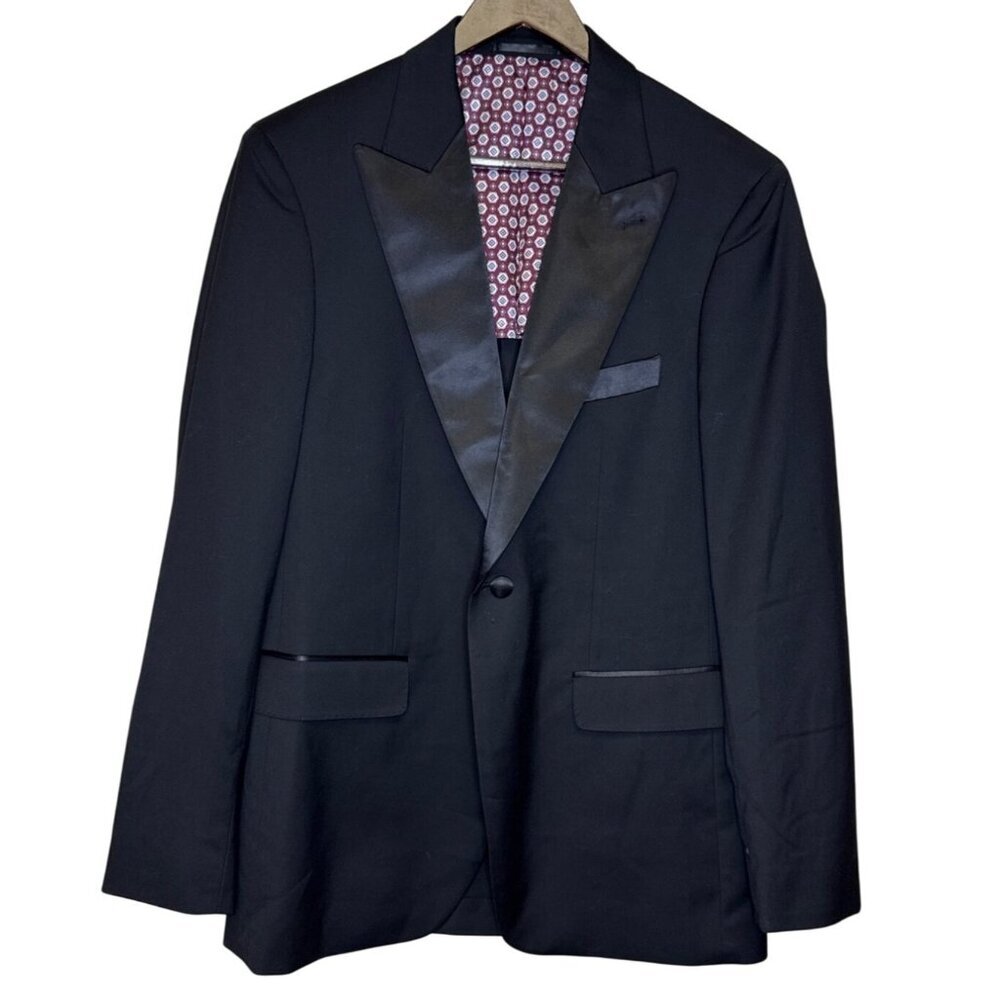 Alton Lane Tailored Fit Men's Tuxedo Jacket Black Satin Lapel Lined Size 40R NEW